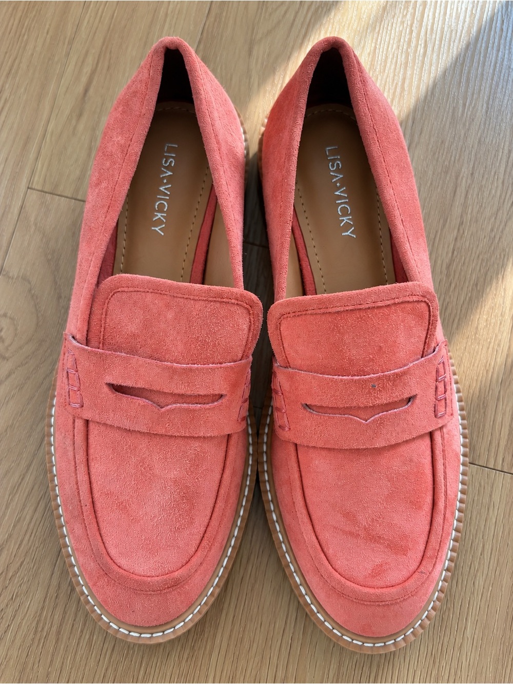 Lisa Vicky Sunkissed Coral Suede Penny Loafers Size 6M